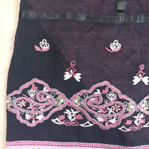 Persaman Womens A Line Skirt Size 8 Black Pink Embroidered Lined Boho Chic - Picture 6 of 6